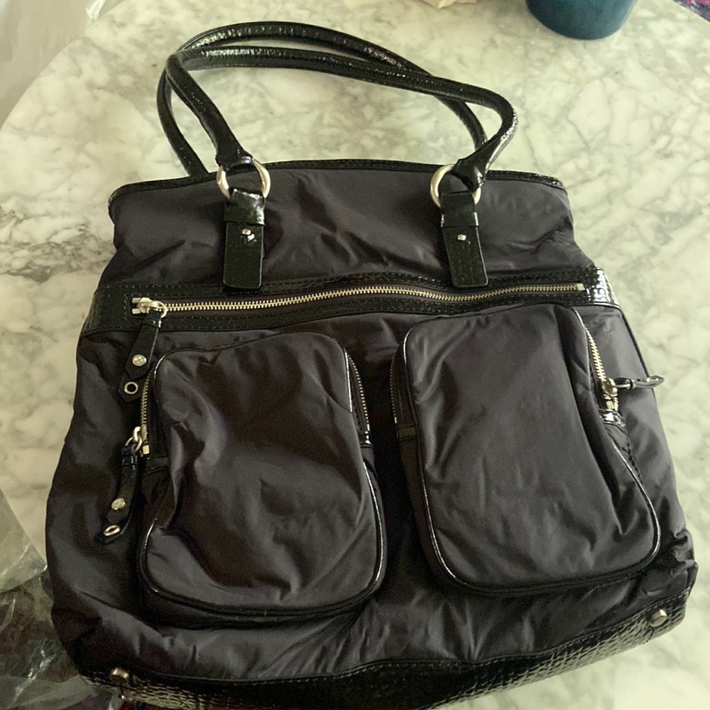 NWT COLE HAAN Black Nylon & Patent Tote Handbag